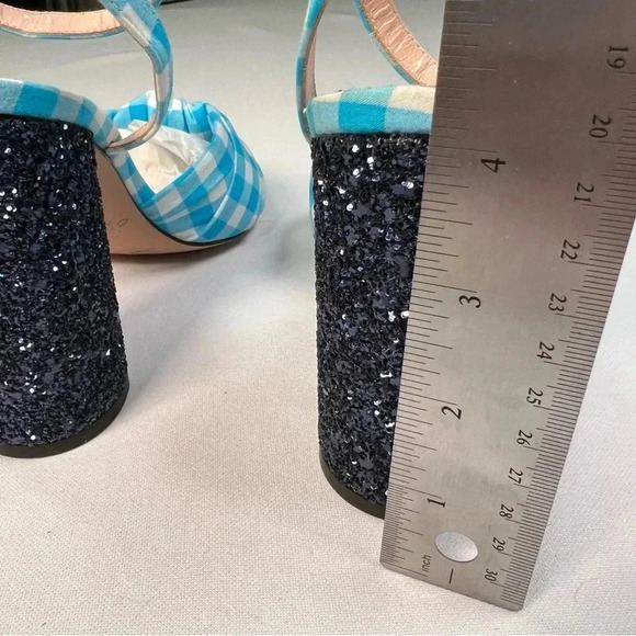 J.Crew Collection Gingham Knotted Stella Sandals w/Glitter Heel Sz 9.5 NIB - Picture 2 of 11